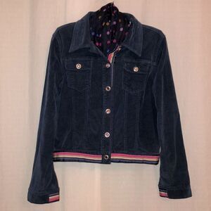 Molly B. XS Navy Pink Green Orange Yellow Stripe Jeweled Corduroy Jacket